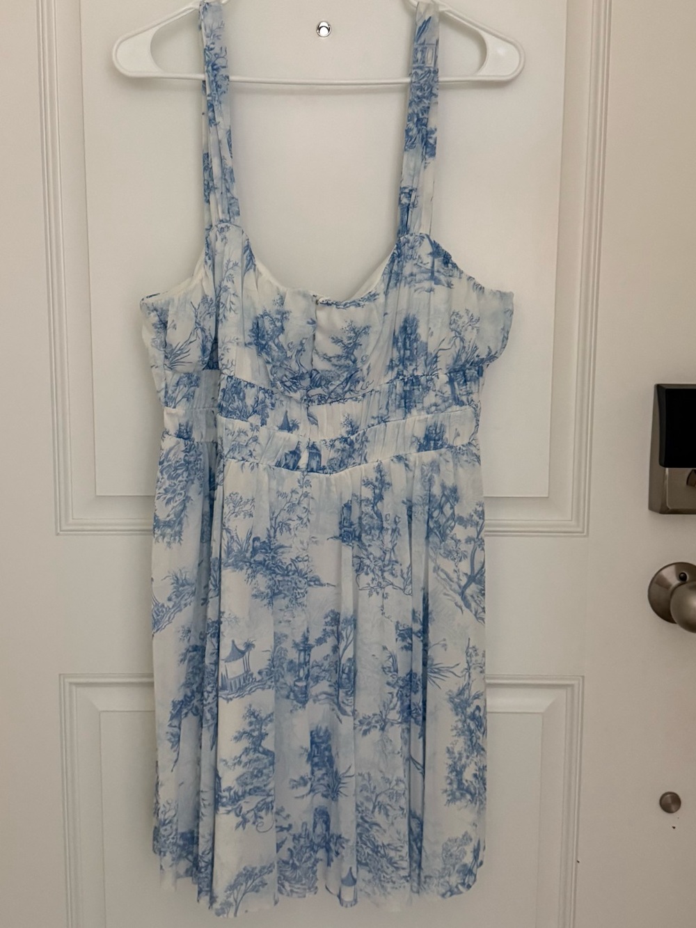 ASOS Design Light Blue Garden Mini Dress Blue and White Toile Print US 14